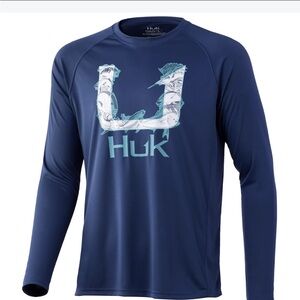 Huk Fish Story Pursuit blue Upf Youth long sleeve boys xl